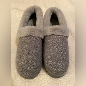 Women’s Skechers size 11 gray fur sweater slippers.  NWOT